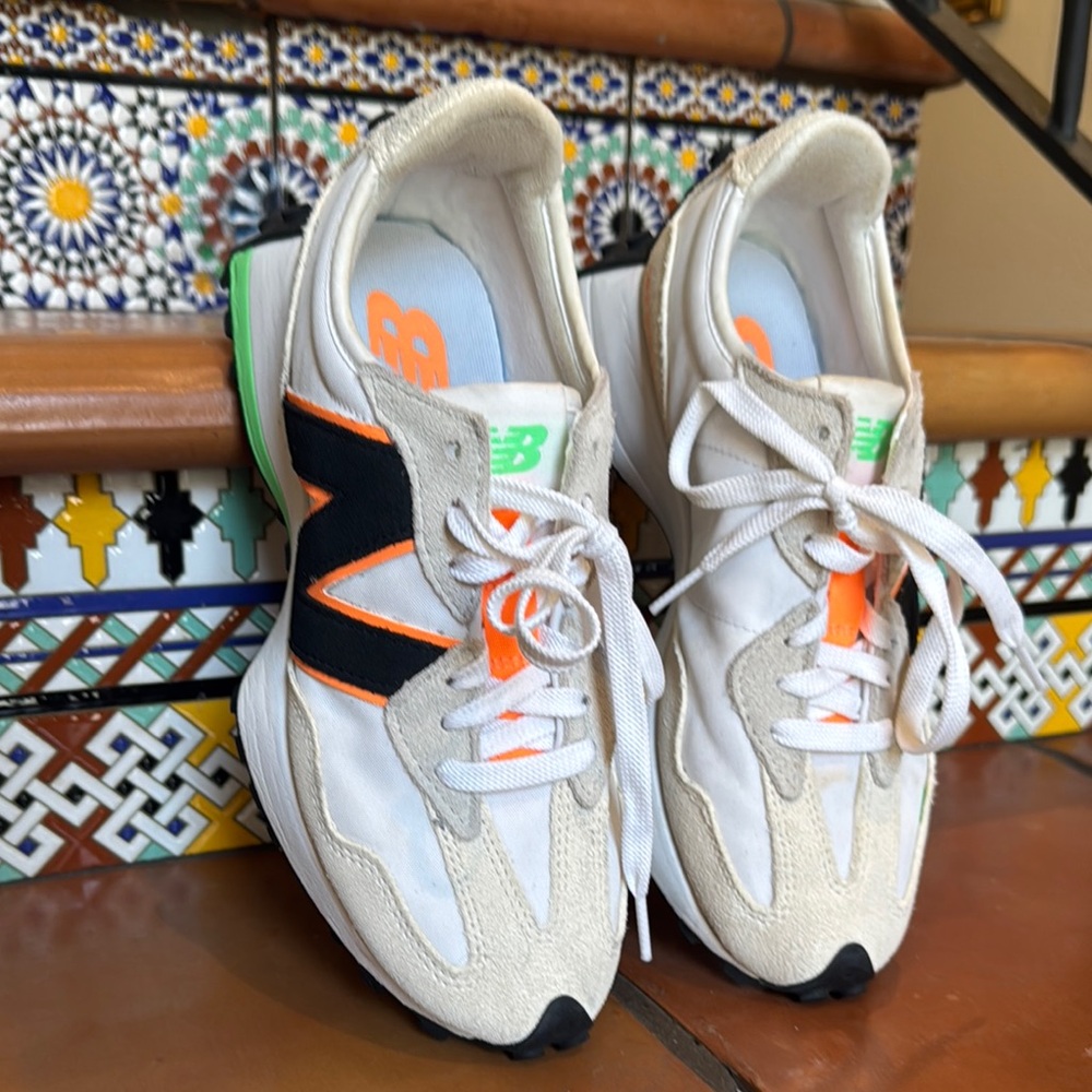 ⚡️Neon New Balance White and Orange Sneakers ⚡️